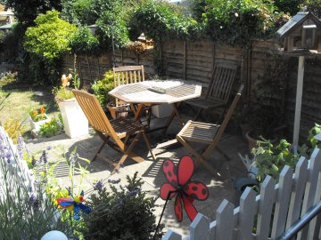 patio area, lawn beyond